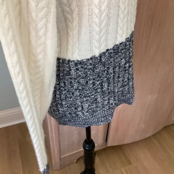Splendid color block cotton turtleneck sweater ivory gray cable knit fisherman L - Picture 15 of 16
